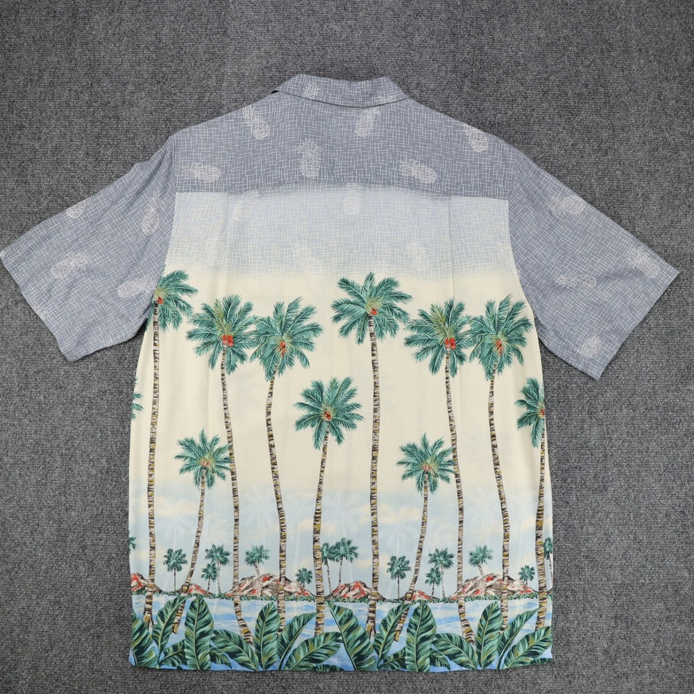 Batik Bay Mens Medium Blue Cream Rayon Palm Tree Pineapple Hawaiian Aloha Shirt - Picture 2 of 5